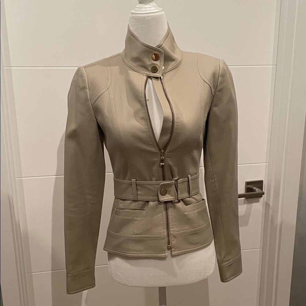 Tailored Women's Belted Jacket in khaki Taupe